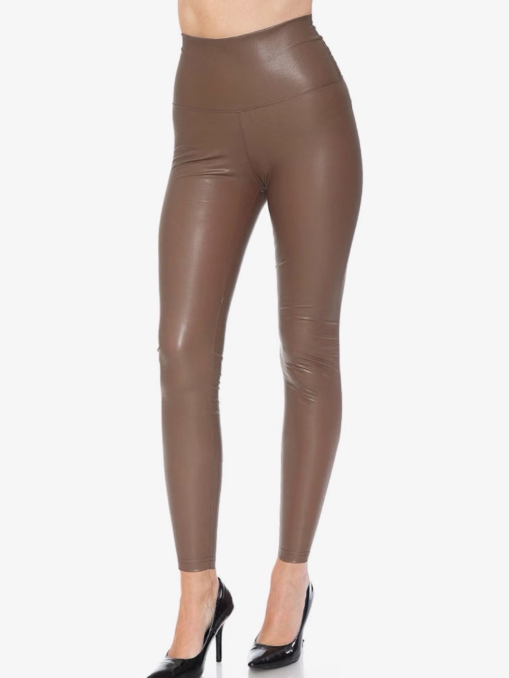 Leggings Depot High-Waist Faux Leather Leggings - Brown